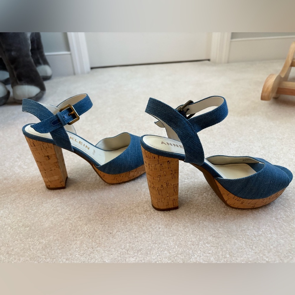 Anne Klein Denim Blue Cork Platform Sandals - Picture 3 of 5